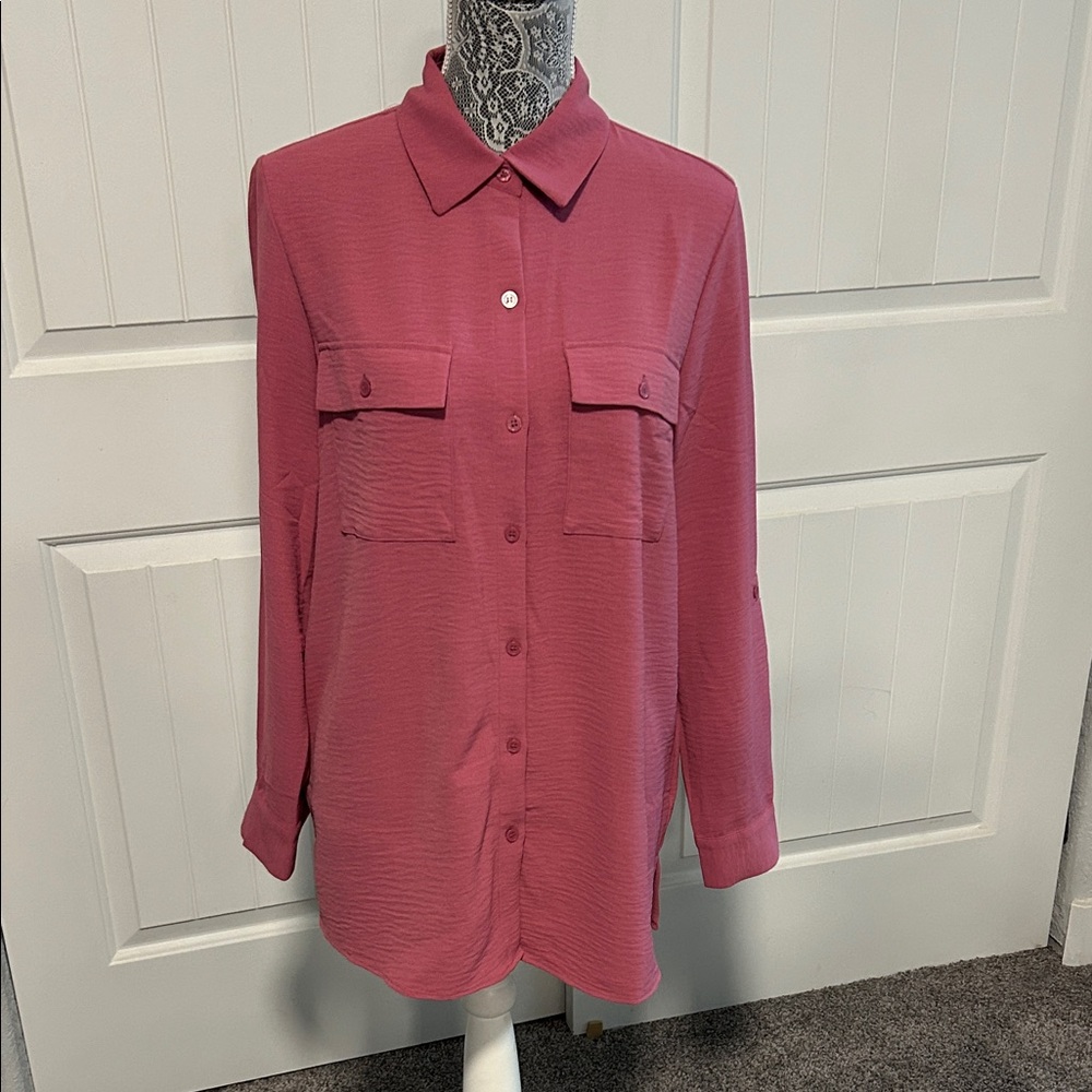Hilary Radley Rose Button-Down Shirt M